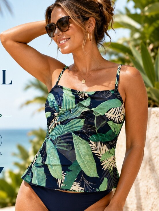Jantzen Other - Jantzen Tropical Leaf Tankini Swim Top Size 18 NWOT Adjustable Straps